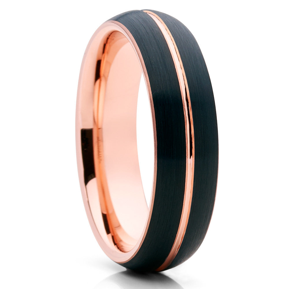 6mm Rose Gold Tungsten Ring Black Tungsten Ring Tungsten Carbide Ring Anniversary