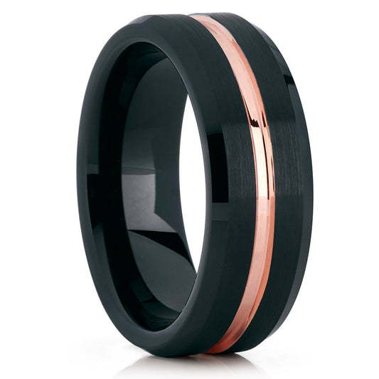Rose Gold Tungsten Wedding Ring Black Tungsten Wedding Ring Unique 8mm