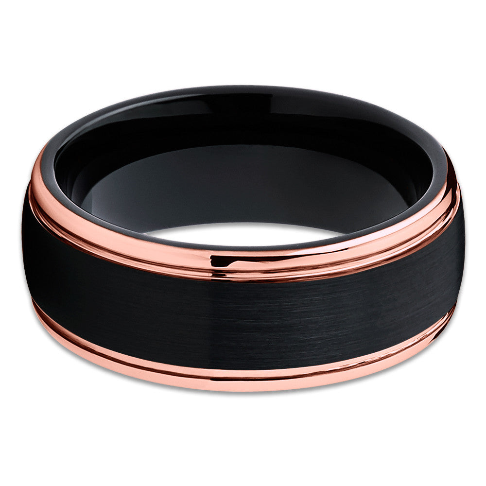 Rose Gold Wedding Ring Black Tungsten Ring Tungsten Carbide Ring 8mm
