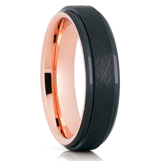 Rose Gold Tungsten Wedding Ring 6mm Wedding Ring Anniversary Ring Black