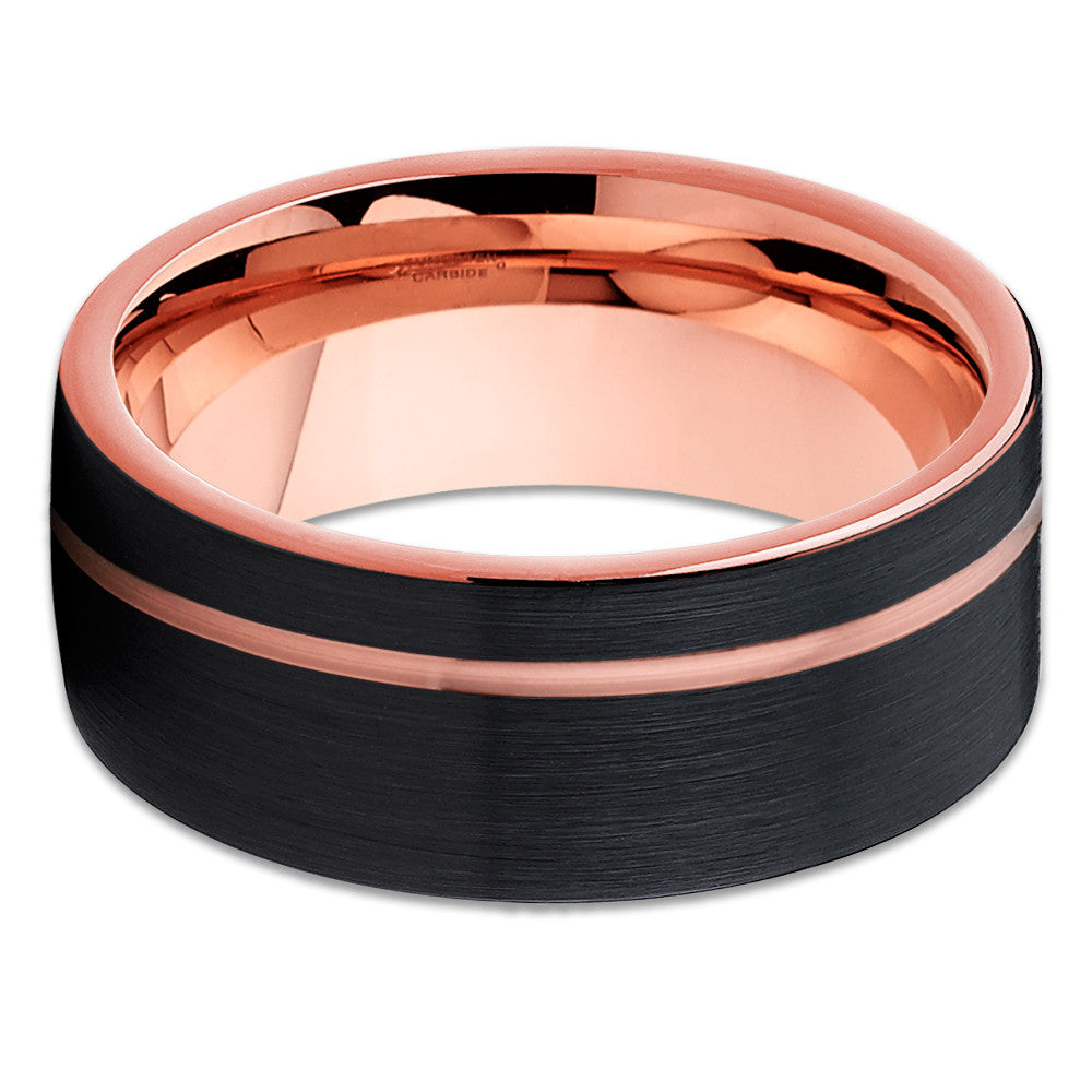 8mm Tungsten Wedding Ring Rose Gold Wedding Ring Black Wedding Ring Man's