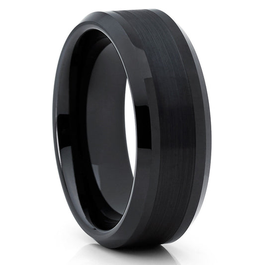 8mm Black Tungsten Ring Engagement Ring Black Wedding Ring Anniversary