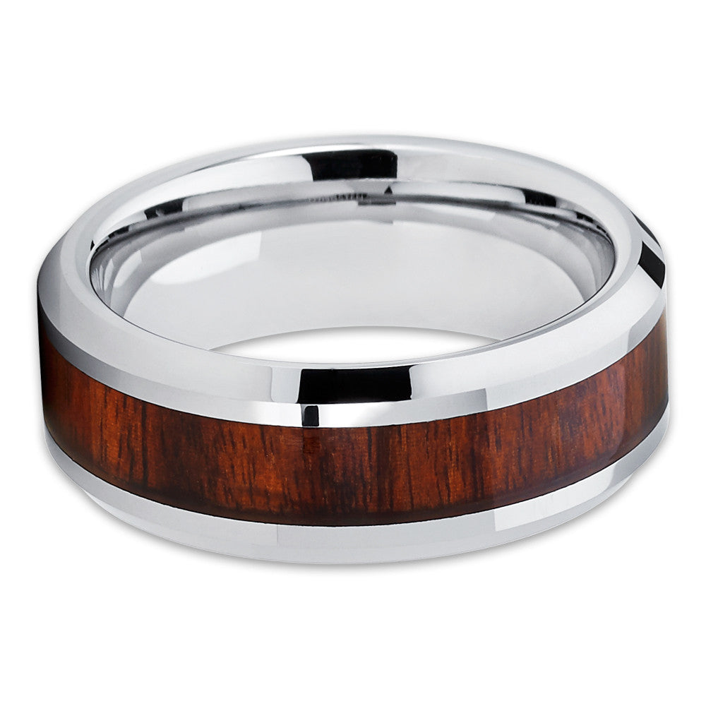 Koa Wood Wedding Ring,Tungsten Wedding Ring,Anniversary Ring,8mm Wedding Ring,Tungsten Carbide Ring