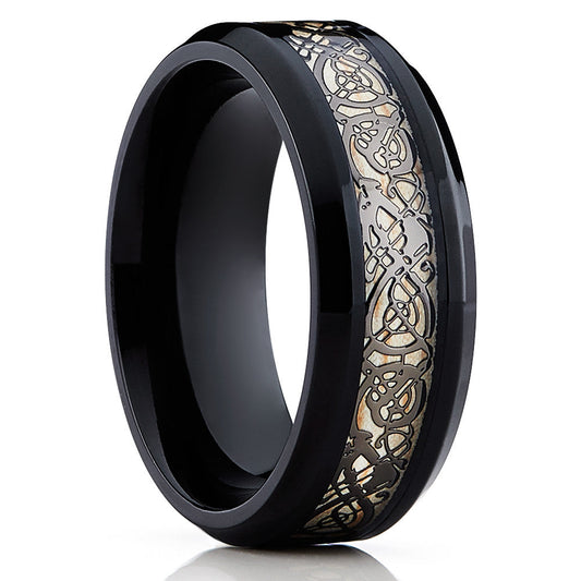 Dragon Ring,Black Tungsten Wedding Ring,8mm Wedding Ring,Black Tungsten Ring,Tungsten Carbide Ring,Comfort Fit