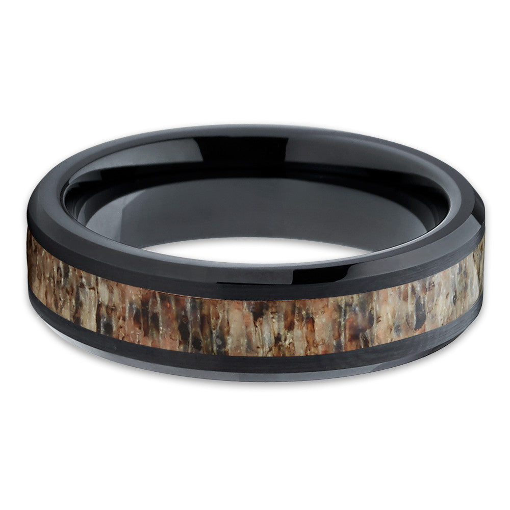 6mm Deer Antler Wedding Ring Black Tungsten Ring Engagement Ring Hunters Ring