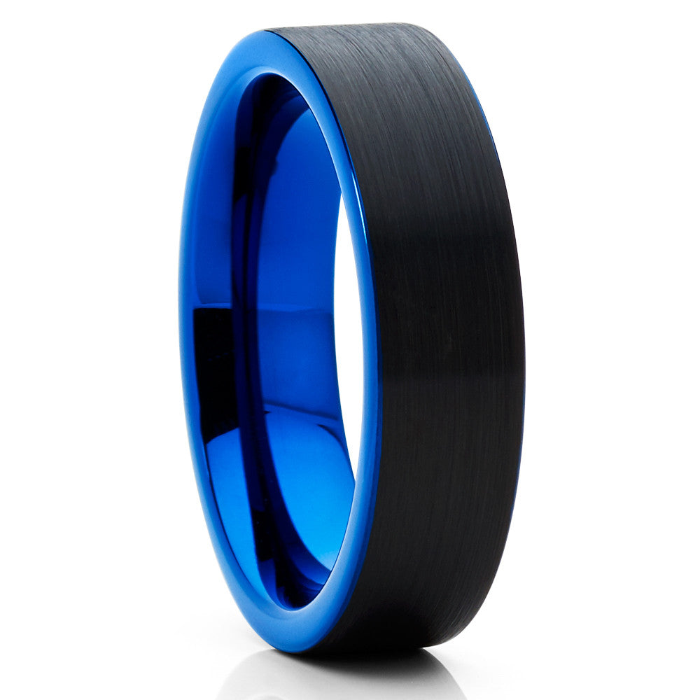 Blue Tungsten Wedding Ring 6mm Tungsten Ring Black Tungsten Ring