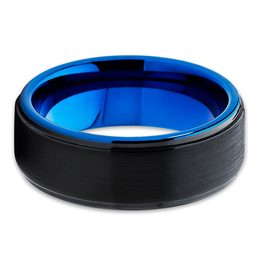 8mm Black Wedding Ring Blue Tungsten Ring Anniversary Ring Engagement