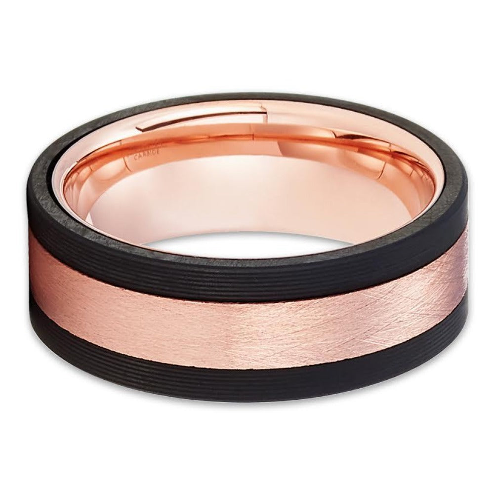 8mm Rose Gold Tungsten Ring Black Tungsten Ring Tungsten Carbide Ring Anniversary