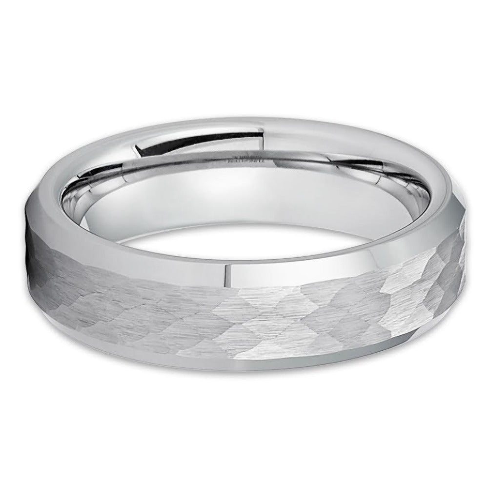 6mm Tungsten Wedding Ring Hammered Wedding Ring Silver Ring