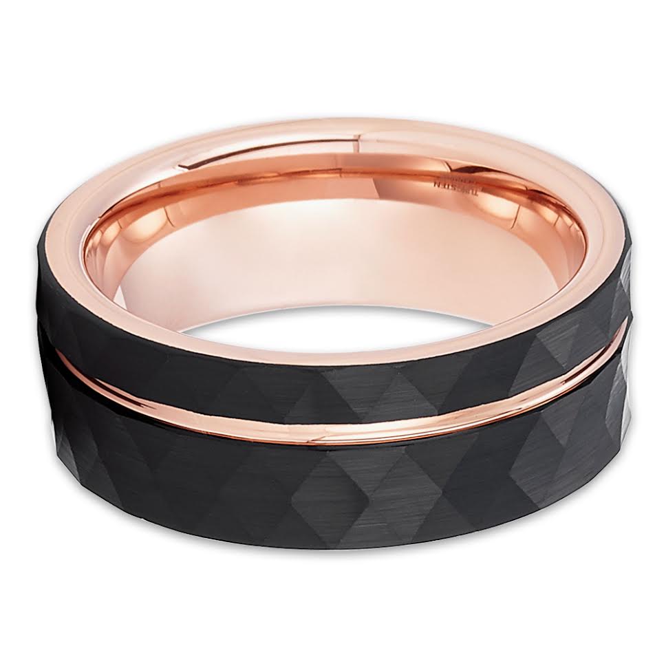 Hammered Wedding Ring,Rose Gold Tungsten Ring,8mm Wedding Ring,Anniversary Ring,Brush Ring
