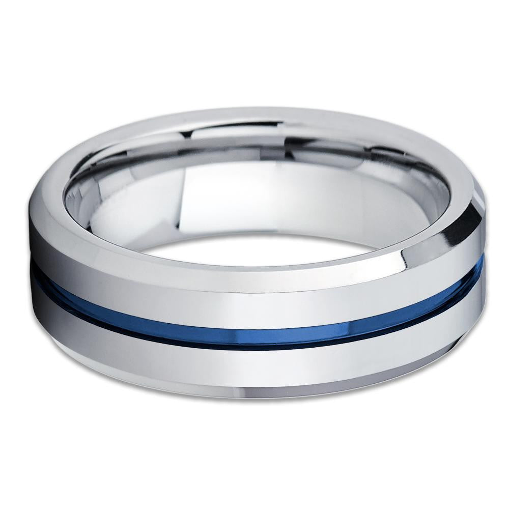 Silver Wedding Ring Blue Tungsten Ring Tungsten Carbide Ring Engagement Ring