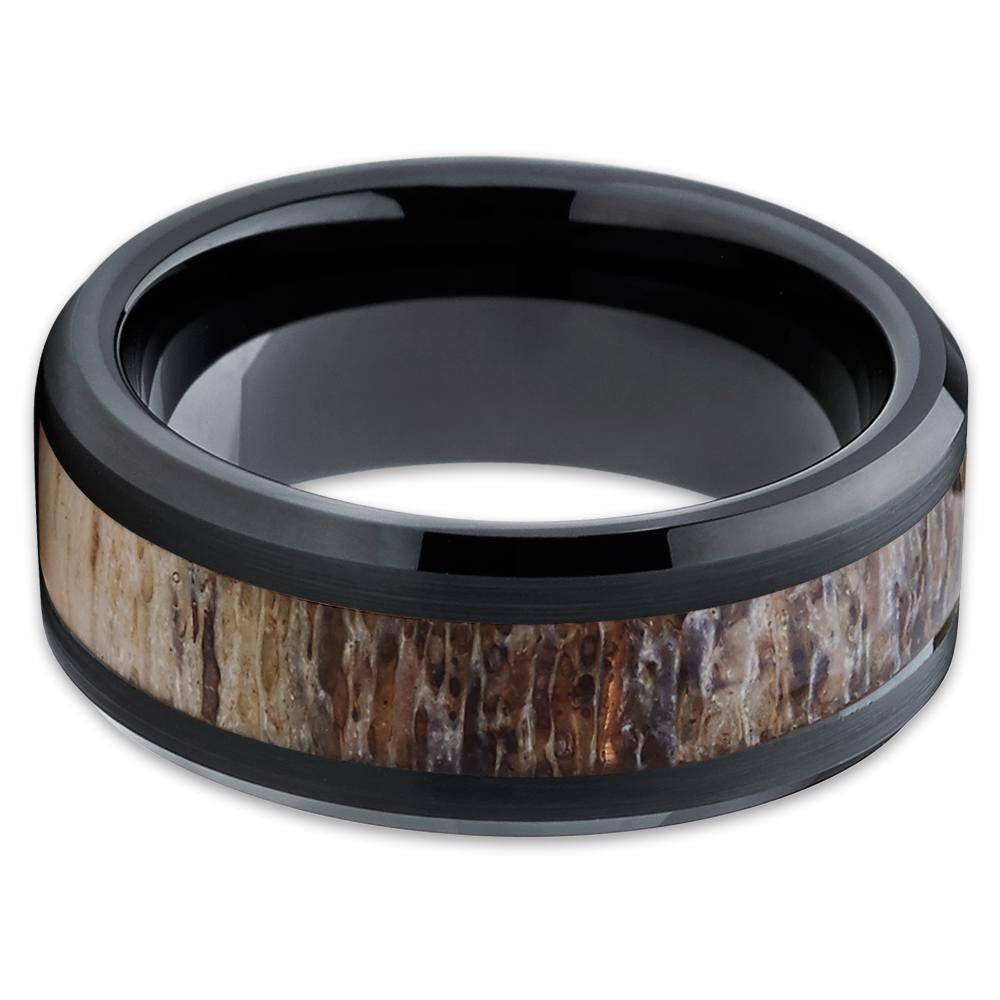8mm Deer Antler Wedding Ring Black Tungsten Ring Engagement Ring Hunters Ring