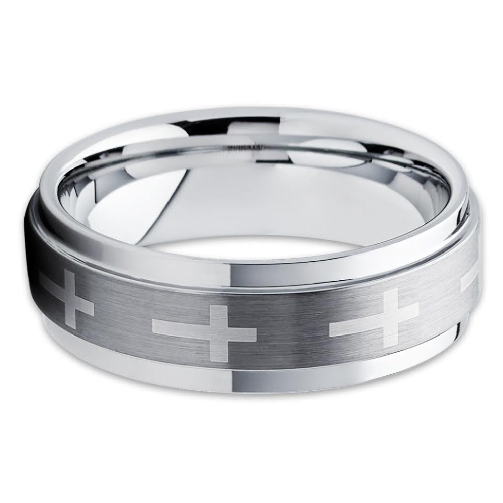 Christian Ring - Tungsten Wedding Band - Cross - Tungsten Wedding Ring - Clean Casting Jewelry 
