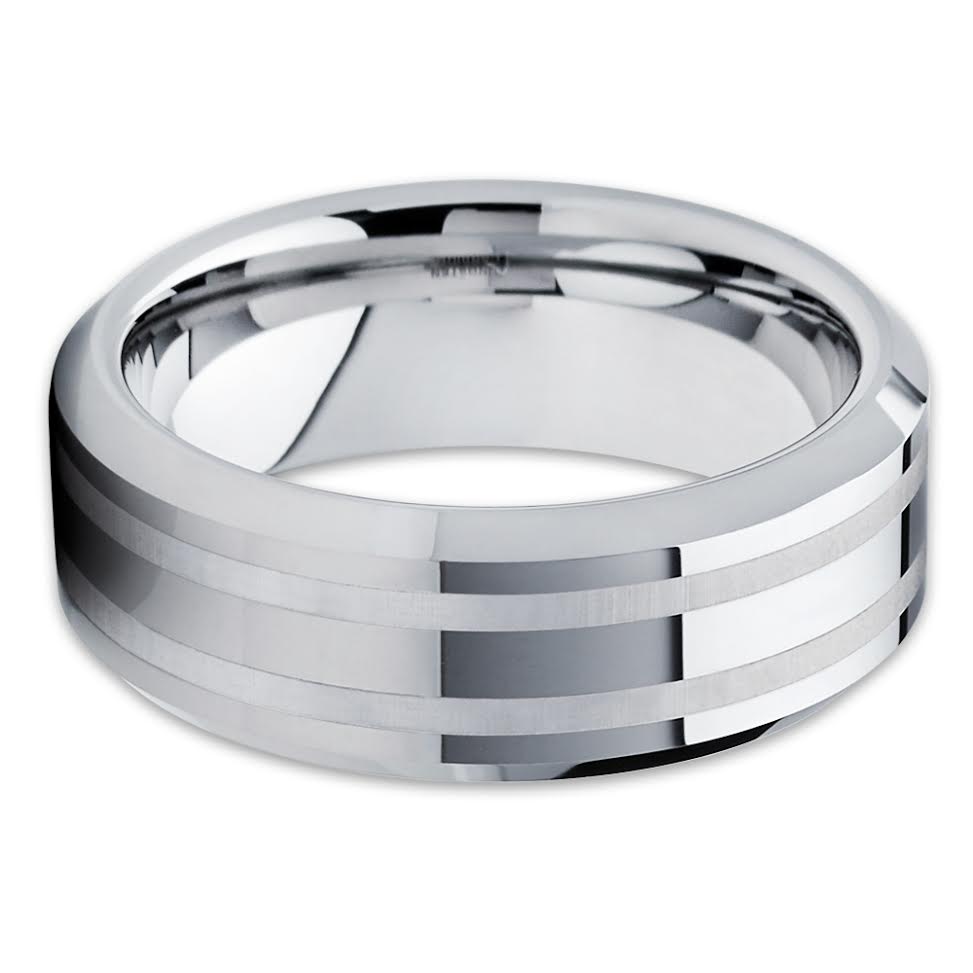 8mm Wedding Ring Tungsten Wedding Ring Silver Wedding Ring Engagement