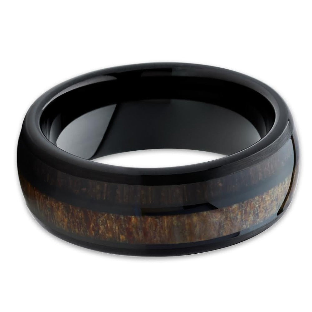 Deer Antler Wedding Band - Tungsten -Cherry Wood - Antler Ring - Black Ring - Clean Casting Jewelry 