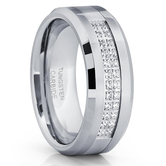 8mm Tungsten Wedding Ring CZ Wedding Ring Engagement Ring