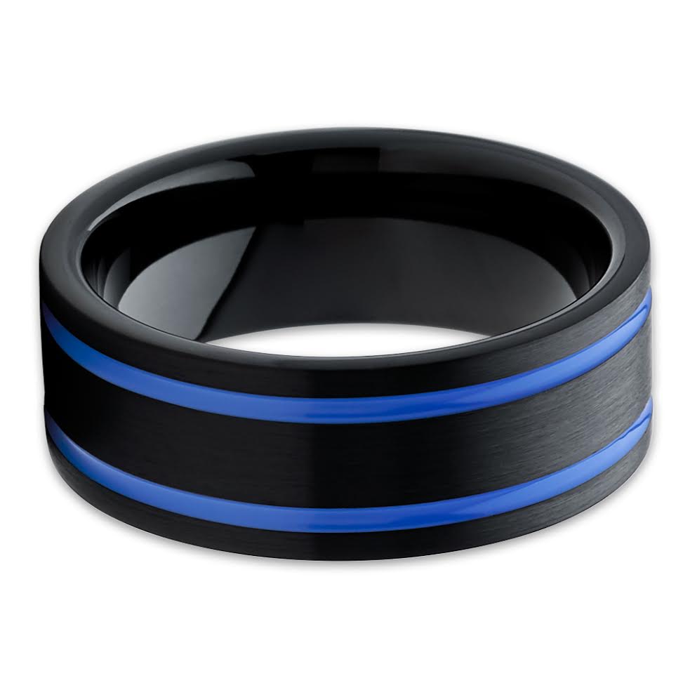 Black Wedding Ring Blue Tungsten Ring Black Wedding Band 8mm Tungsten Ring