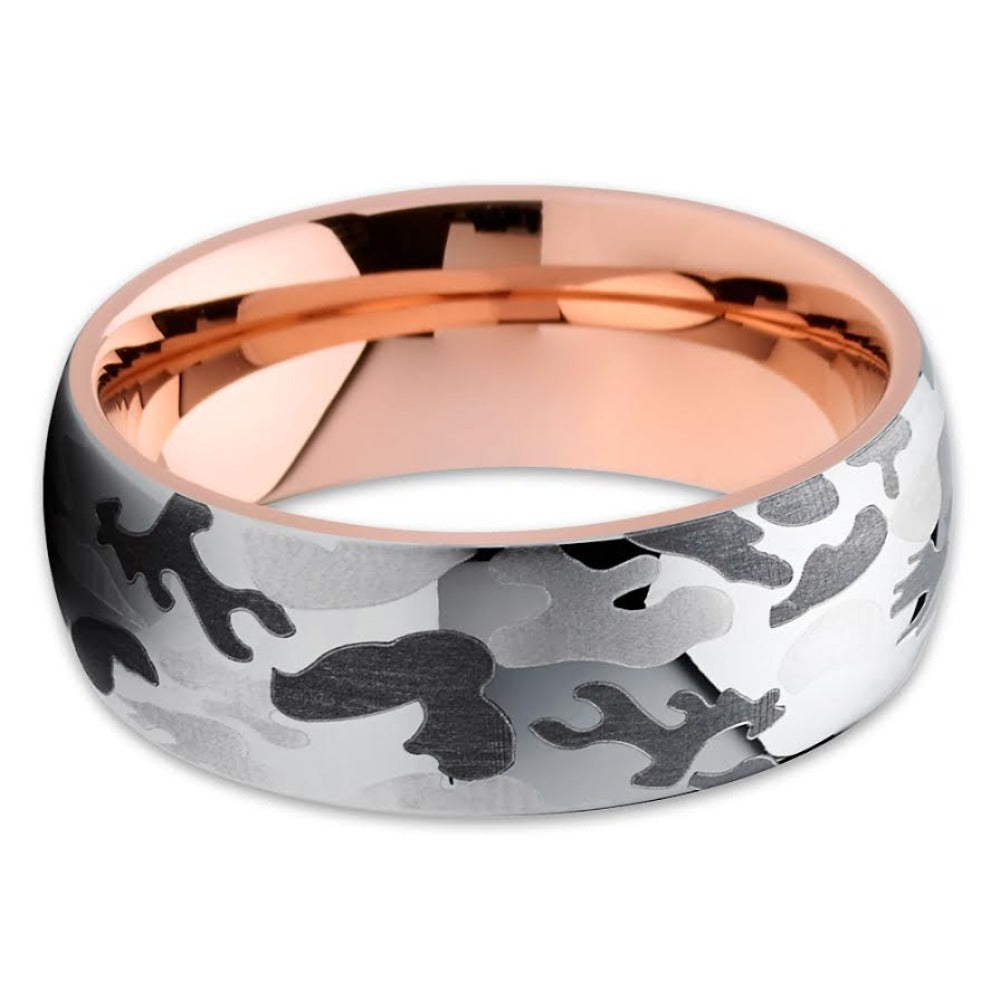 Rose Gold Tungsten - Camouflage Ring - Tungsten Wedding Band - Camo Ring - Clean Casting Jewelry 