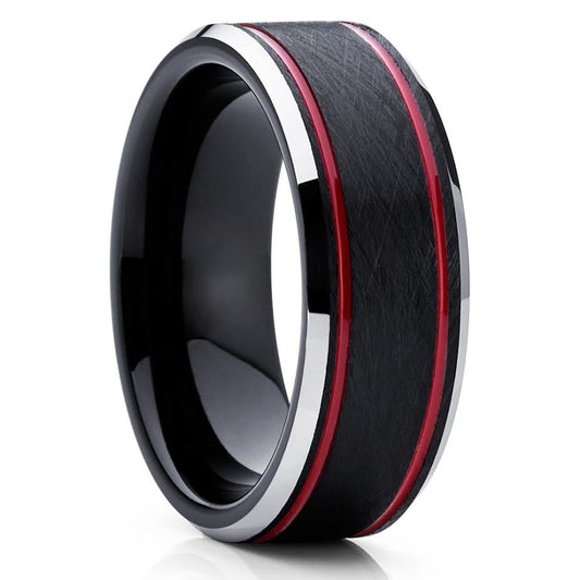 8mm Black Tungsten Ring Red Tungsten Ring Engagement Ring Black Band
