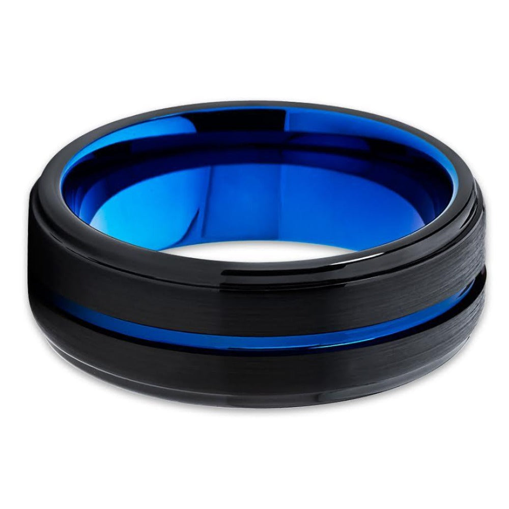 Blue Tungsten Wedding Band - Black - Blue Tungsten Ring - Men's Ring - Clean Casting Jewelry 