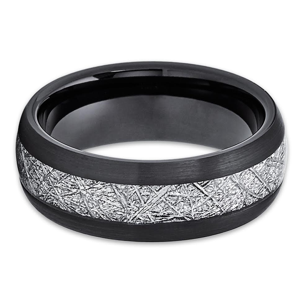Black Meteorite Tungsten Ring Tungsten Wedding Ring 8mm Wedding Ring Engagement
